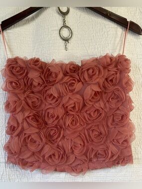 London Rose 3D Floral Tube Top Womens Large Strapless Textured Rose Bouquet Top